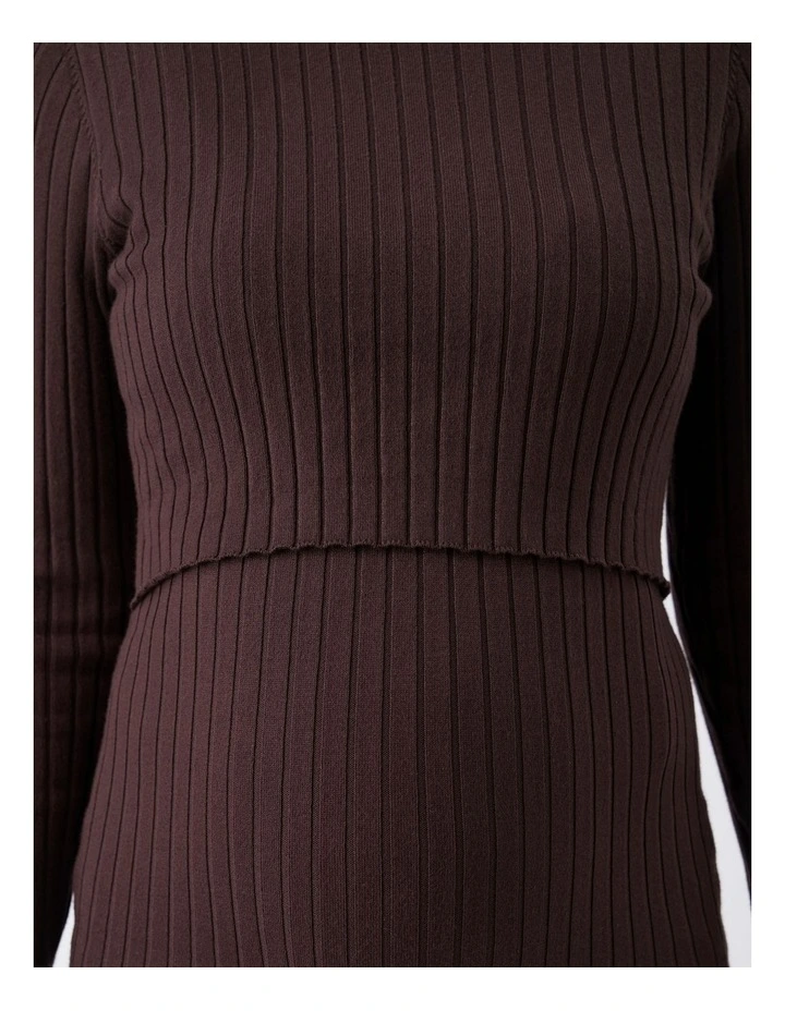 Nella Rib Nursing Knit Dress in Brown image 5