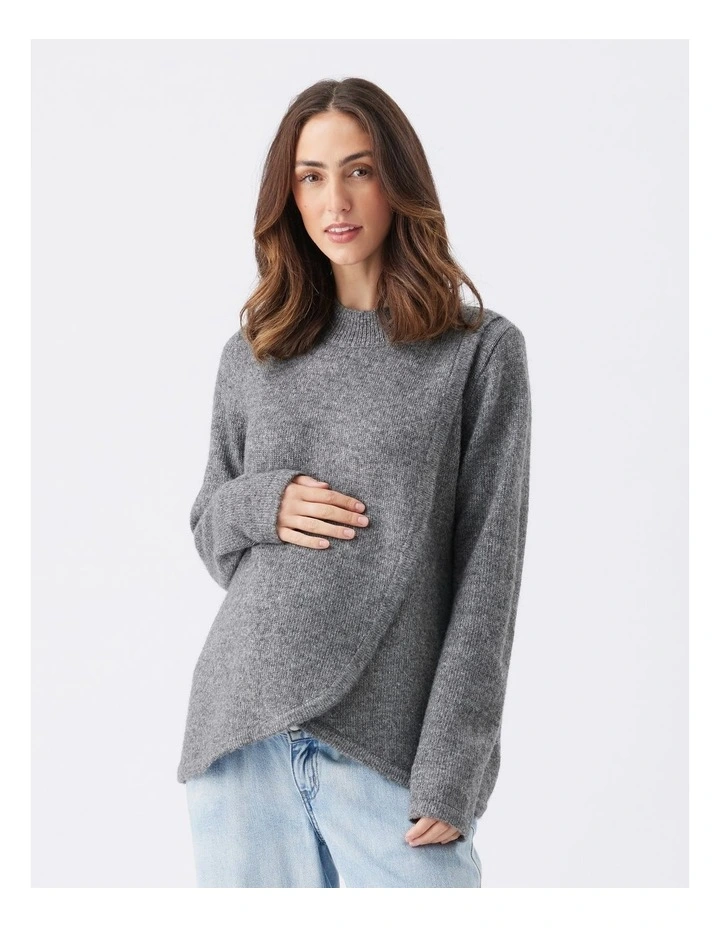 Addison Nursing Knit Top in Grey image 4