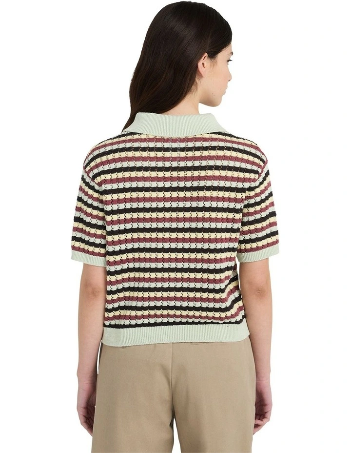 Crochet Stripes Polo Shirt in Black image 2