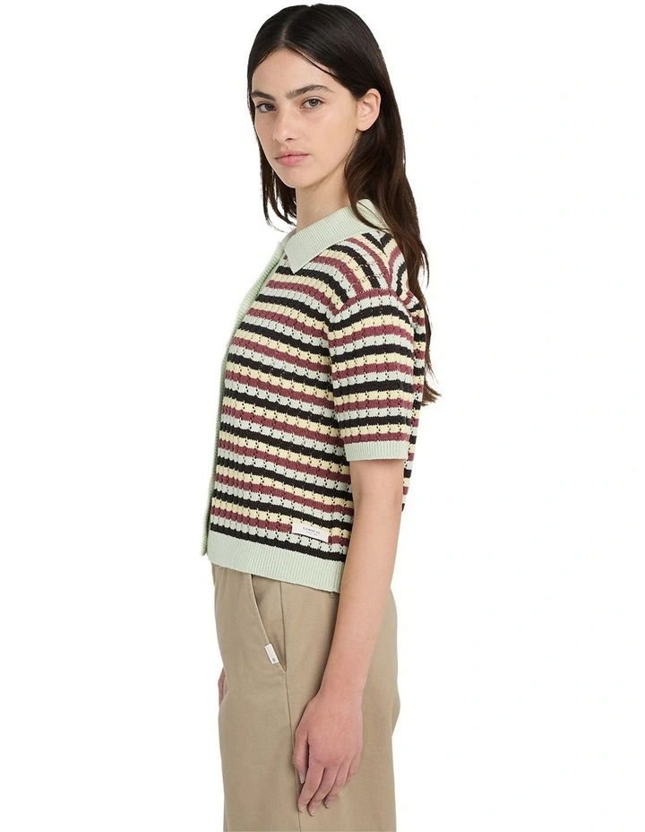 Crochet Stripes Polo Shirt in Black image 3