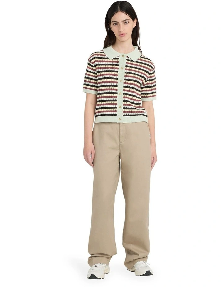 Crochet Stripes Polo Shirt in Black image 5