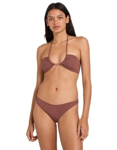 Pucker Bandeau Bikini Top in Terra Brown
