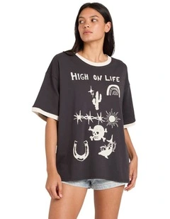 Dani Miller Ringer Oversized T-Shirt in Washed Black