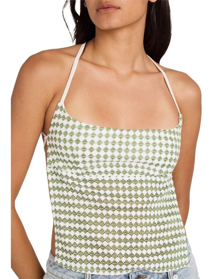 Diamond Crochet Tie Back Square Neck Top in Elm Green image 4
