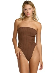 Chevy Grooves Bandeau One Piece Swimsuit in Chocolate