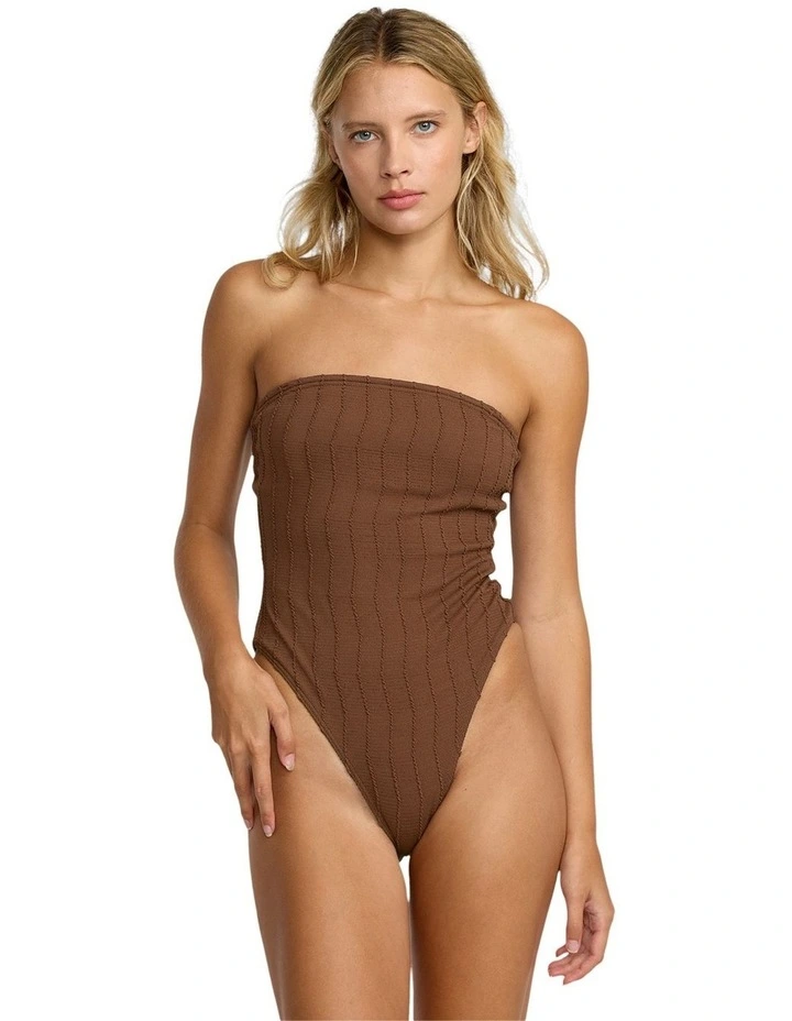 Chevy Grooves Bandeau One Piece Swimsuit in Chocolate image 1