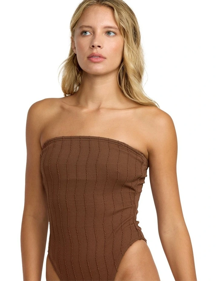 Chevy Grooves Bandeau One Piece Swimsuit in Chocolate image 4