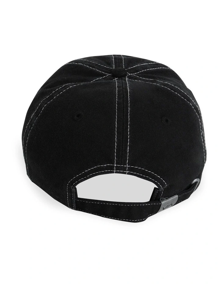 Contrast Stitch Dad Cap in Black image 2