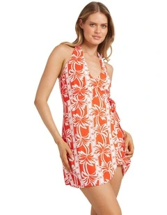 Row Of Palms Halter Dress in Red