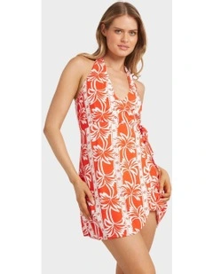 Row Of Palms Halter Dress In Red