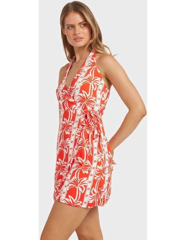 Row Of Palms Halter Dress In Red image 3