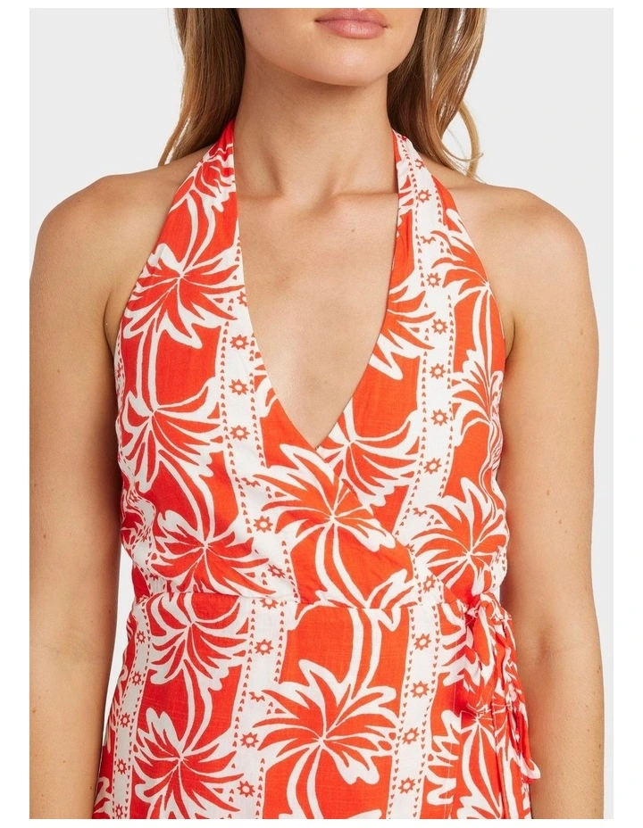 Row Of Palms Halter Dress In Red image 4
