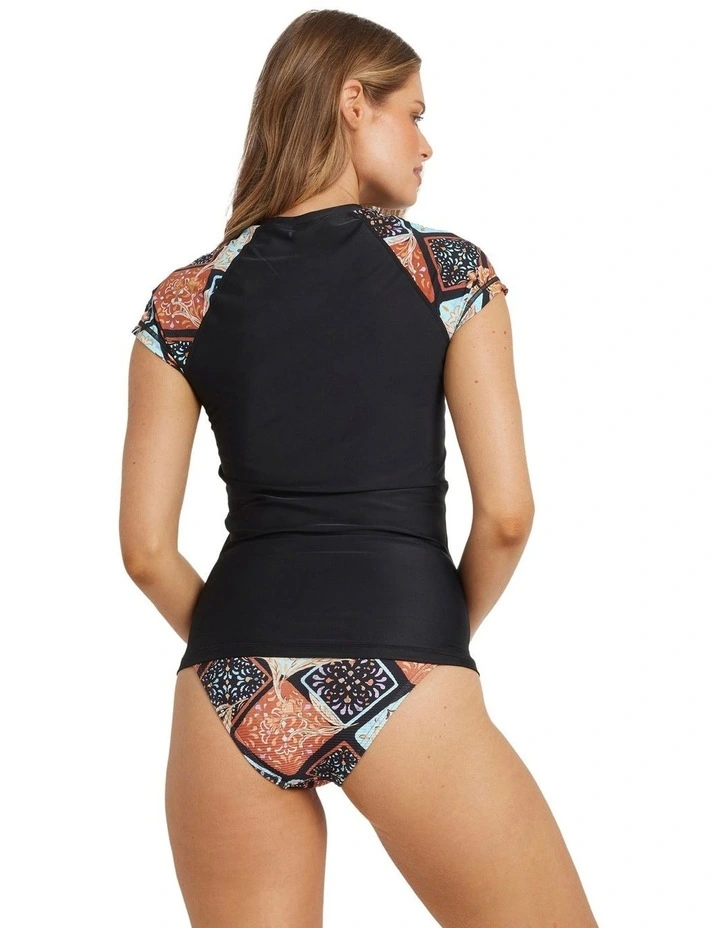 Forever Folk Short Sleeve Rash Vest in Black image 2