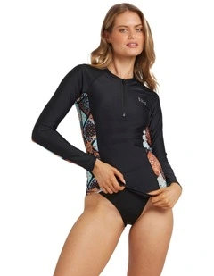Forever Folk Half Zip Rash Vest in Black