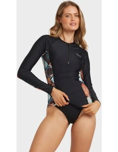 Forever Folk Half Zip Rash Vest in Black