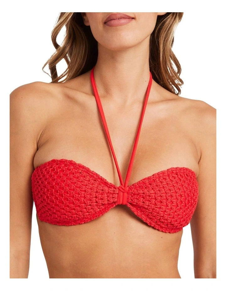 Twisted Tides Halter Bandeau Bikini Top in Red image 3