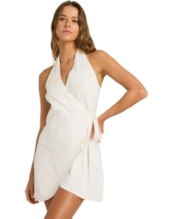 Dune Halter Wrap Mini Dress in White