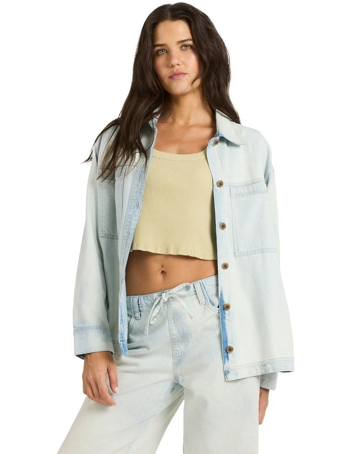 Jade Long Sleeve Oversized Shacket in Blue Mist image 1