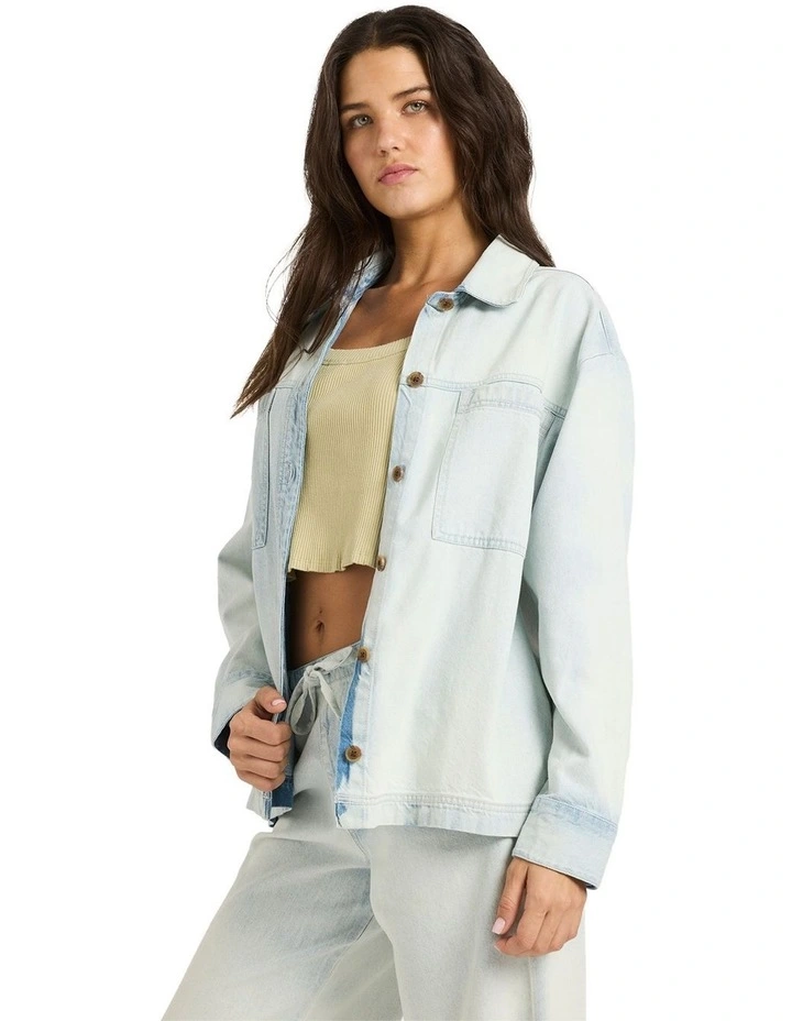 Jade Long Sleeve Oversized Shacket in Blue Mist image 3