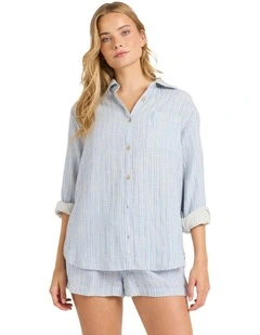 Wanderer Printed Long Sleeve Button-down Shirt Twilight Blue