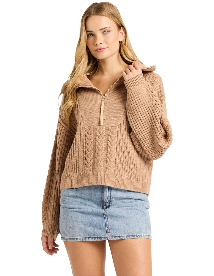 Sun Zippy V-Neck Sweatshirt in Truffle image 1