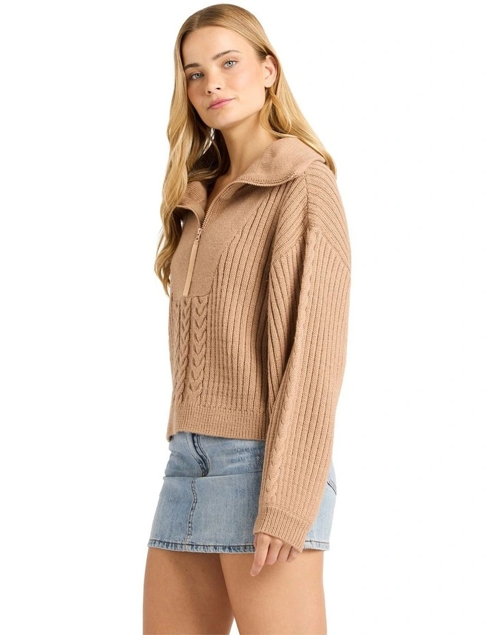 Sun Zippy V-Neck Sweatshirt in Truffle image 3