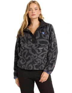 Switchback Mock Neck Fleece Top Black Sands