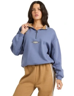 Wave Break Half Zip Fleece Hoodie Stone Blue