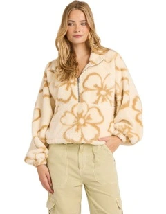 Last Time Mock Neck Fleece Top White Cap