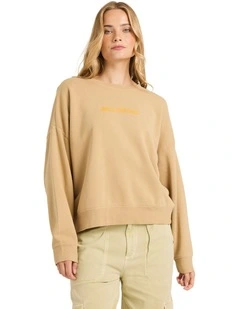 Echo Crew Neck Fleece Top in Stone