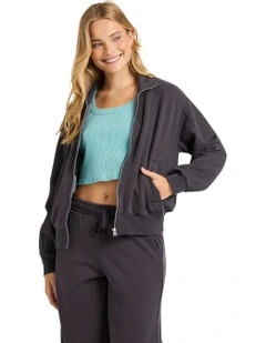 The Avery Zip Fleece Top Black Sands