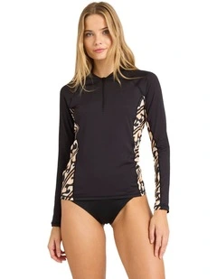 Dark Wave Half Long Sleeve Rashvest in Black Pebble