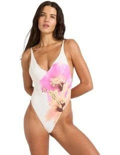 Sunny Shore Deep V One Piece in Salt Crystal