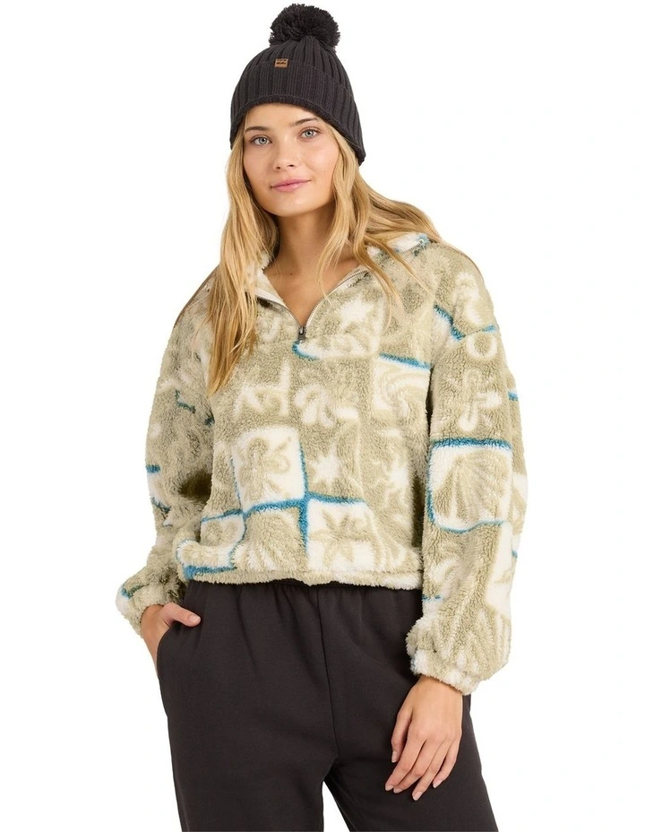 Sea Check Half Zip Fleece Jumper in Green image 1