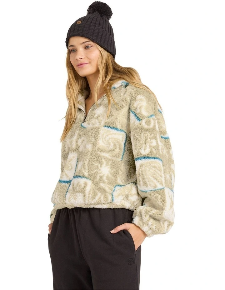 Sea Check Half Zip Fleece Jumper in Green image 3