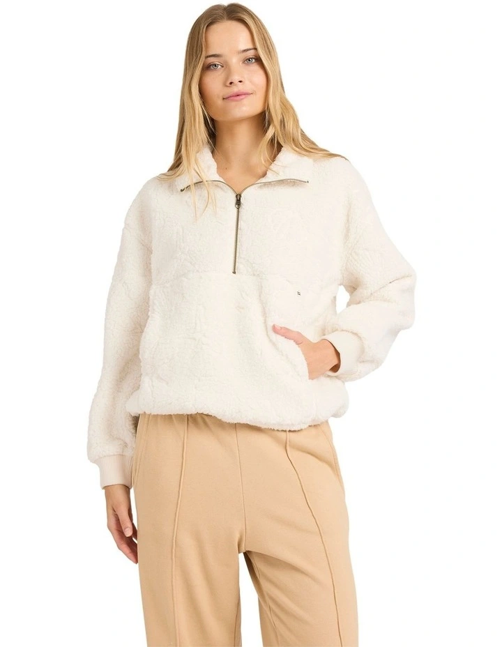Rising Tides Half Zip Fleece Jumper in White image 1