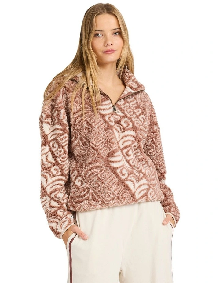 Go For It Half Zip Fleece Jumper in Brown image 1