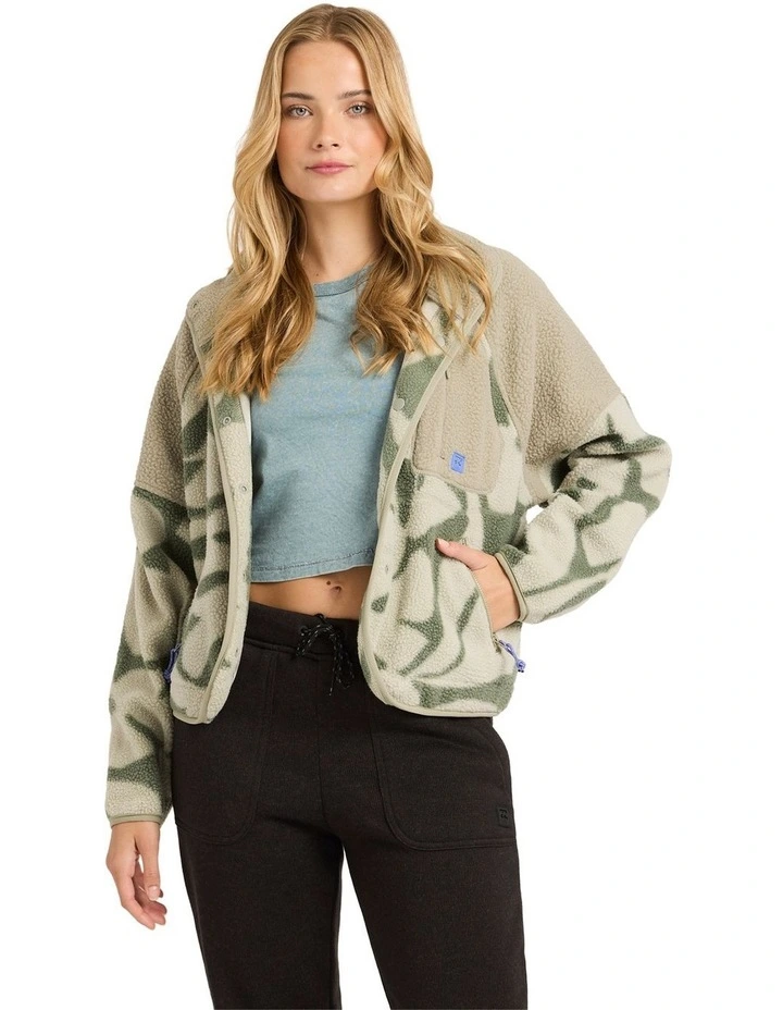 Popoyo Snap Up Fleece Jacket in Green image 1
