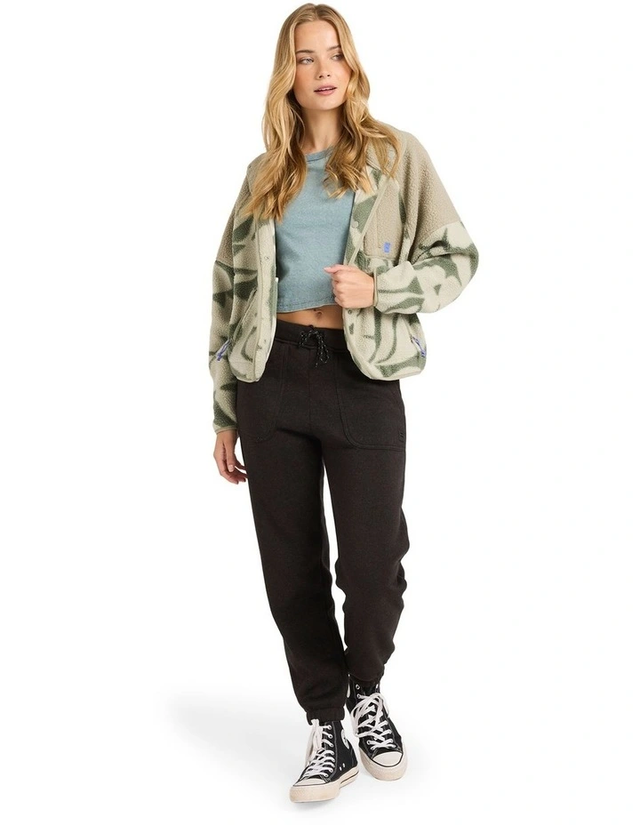 Popoyo Snap Up Fleece Jacket in Green image 5
