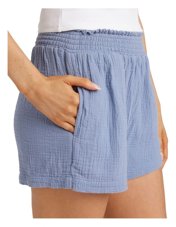 In The Waves Elastic Waist Shorts in Blue image 4