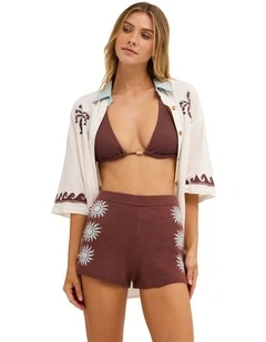 Sun Shadow Elastic Waist Shorts In Espresso