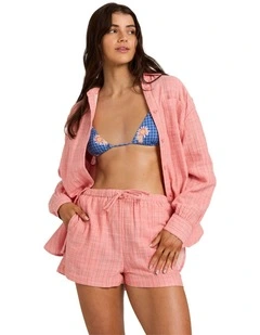 Wanderer Stripe Elastic Waist Shorts In Sugar Almond