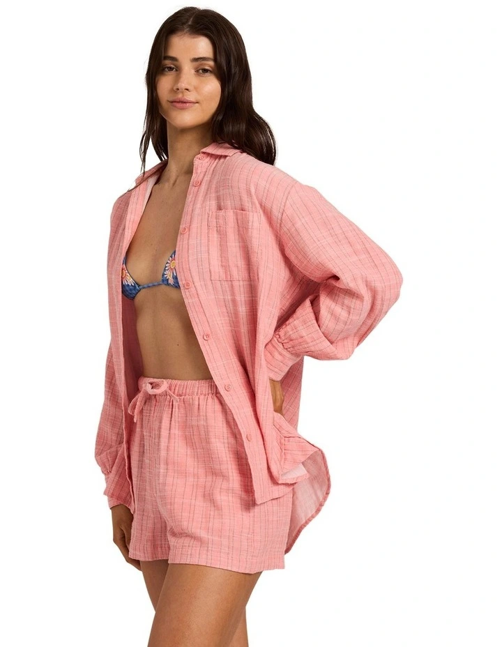 Wanderer Stripe Elastic Waist Shorts In Sugar Almond image 3