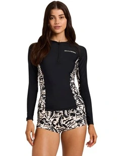 Wave Tribe Reef Long Sleeve Rash Vest in Black Pebble