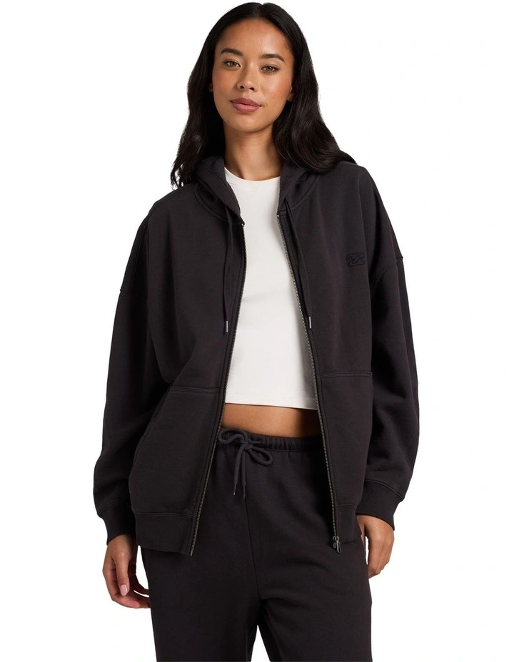 Wave Essentials Zip Up Hoodie in Off Black image 1