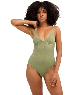 Crinkle Crush Ruby One Piece Swimsuit In Army Green