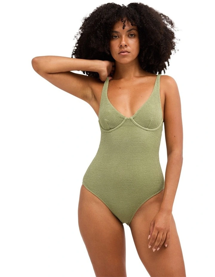 Crinkle Crush Ruby One Piece Swimsuit In Army Green image 1