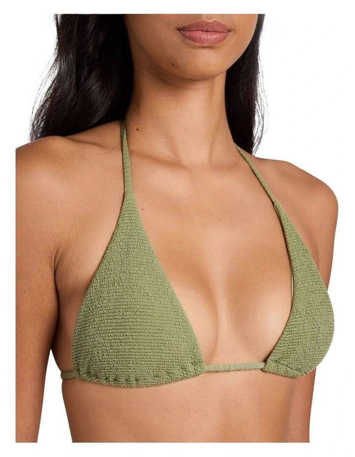 Crinkle Crush Remi Tri Bikini Top In Army Green image 4