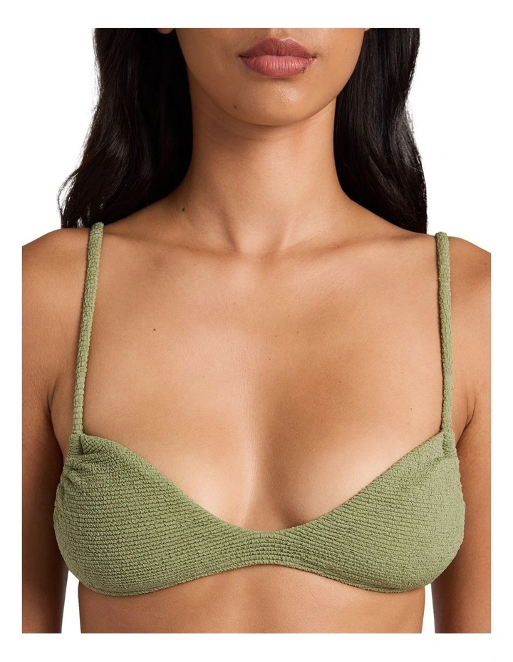 Crinkle Crush Domi Bralette Bikini Top In Army Green image 4