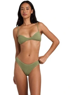 Crinkle Crush Bondi Bikini Bottom In Army Green